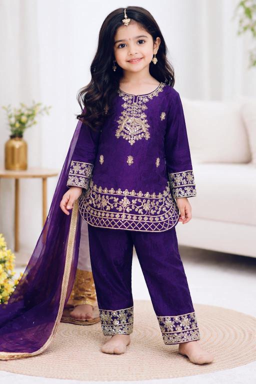 Ramzan Eid Special Kids Festive Silk Purple Kids dress manufacturer in Gujarat